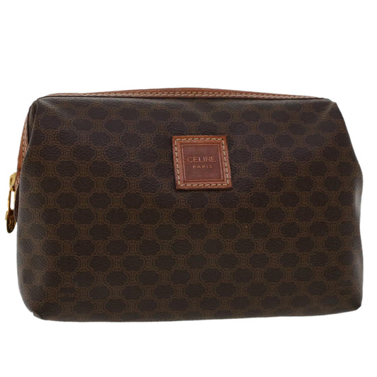 Luxury CELINE Macadam Canvas Pouch PVC Leather Brown ep867