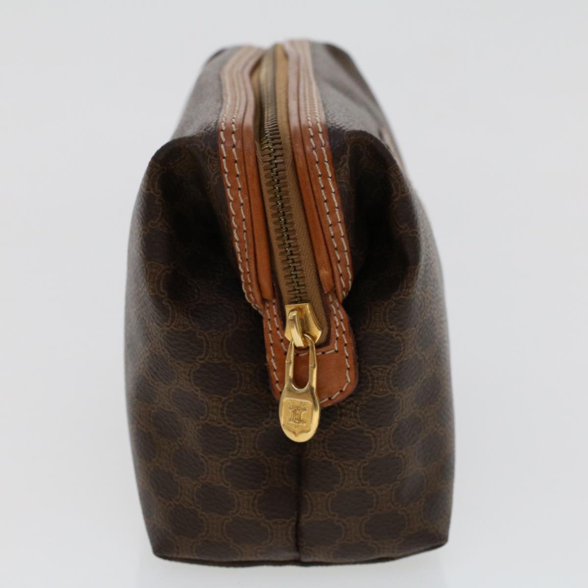 Luxury CELINE Macadam Canvas Pouch PVC Leather Brown ep867