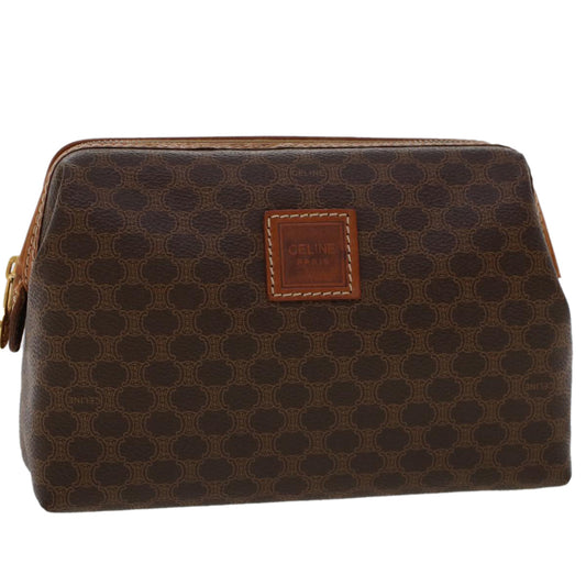 Luxury CELINE Macadam Canvas Pouch PVC Leather Brown ep868