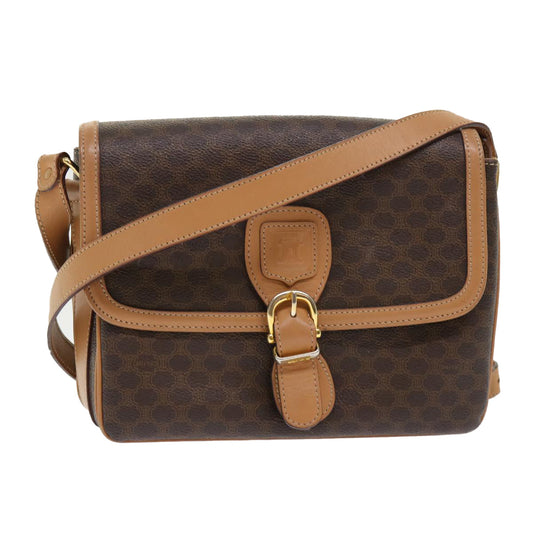 Luxury CELINE Macadam Canvas Shoulder Bag PVC Leather Brown ep905