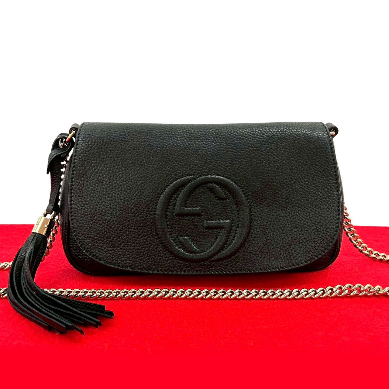 Gucci Soho GG Logo Embossed Leather Shoulder Bag
