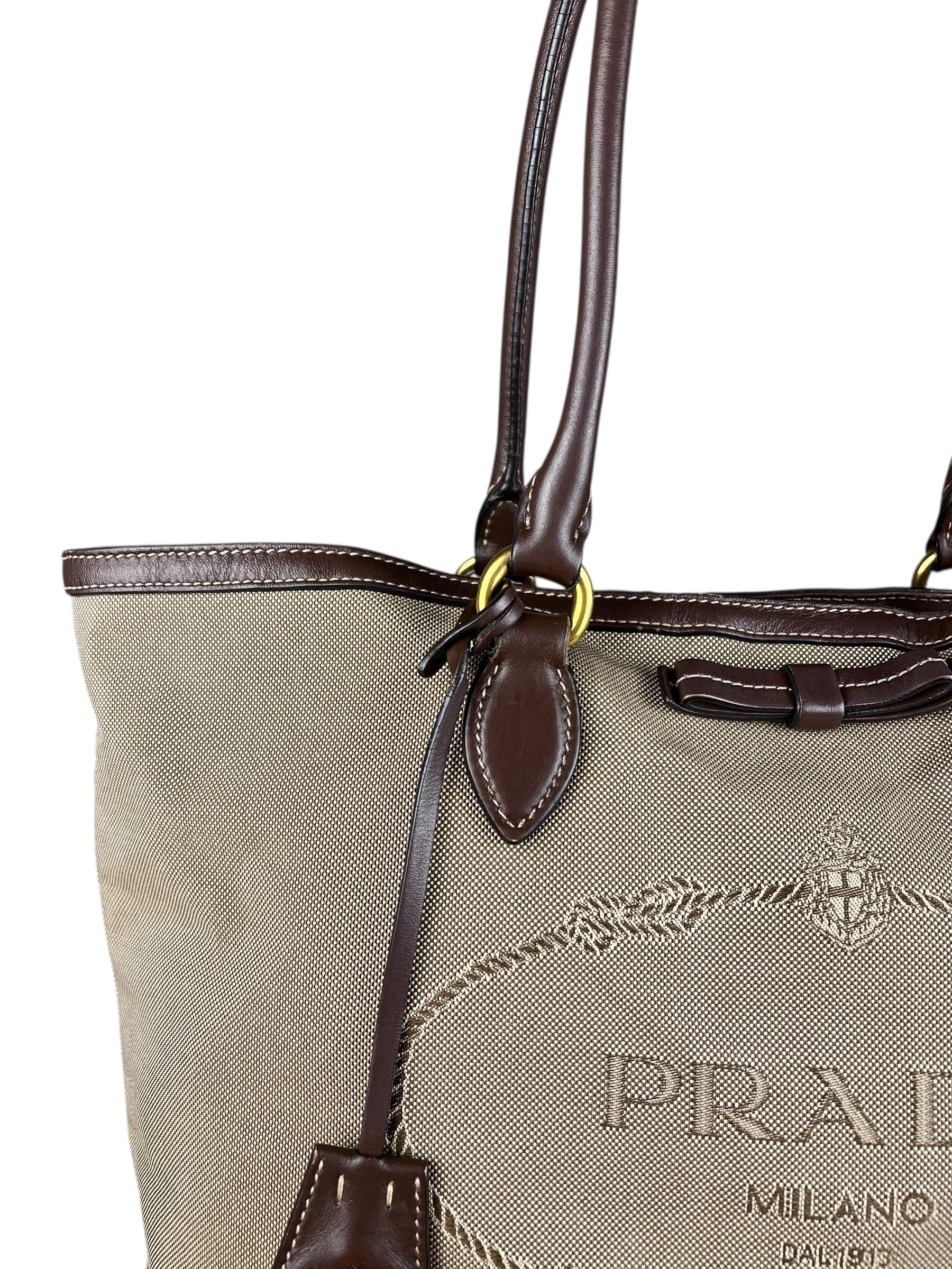 Prada Jacquard Logo Tote Brown