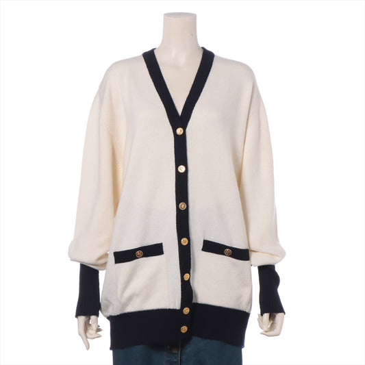 Chanel Cashmere Cardigan 3 Ivory X Navy Clover Button