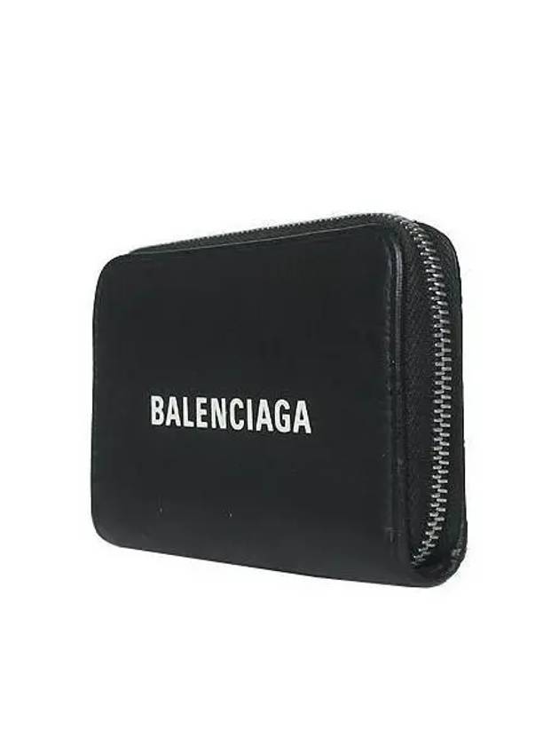 Luxury Balenciaga Trending 2025 505049 White Logo Black Leather Zipper Card Wallet