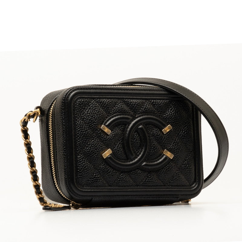 Chanel CC Filigree Chain Shoulder Bag Vanity Bag Black G Caviar S CHANEL