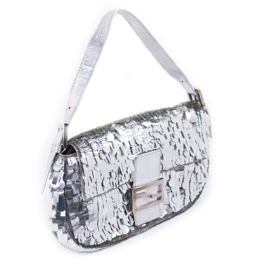 Fendi Silver Sequin Baguette