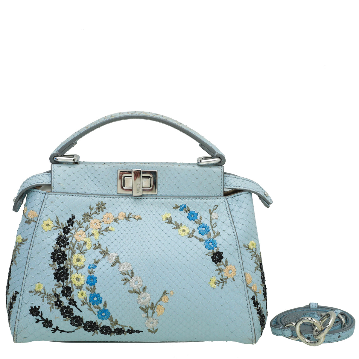 Fendi Light Blue Python Embroidered Peekaboo Bag