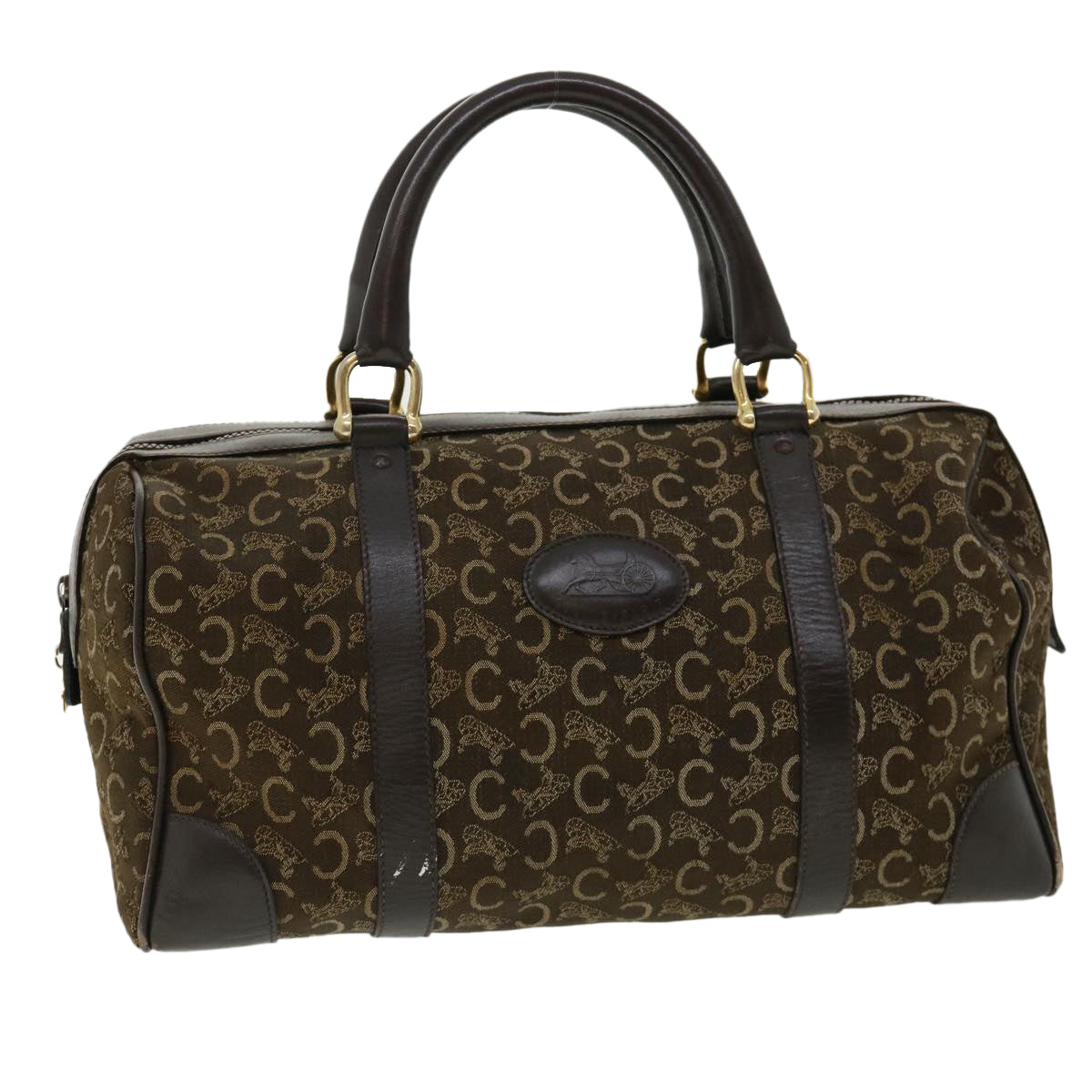 Luxury CELINE Macadam Canvas Hand Bag PVC Leather Brown fm1746