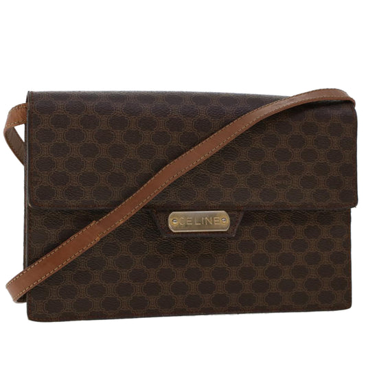 Luxury CELINE Macadam Canvas Shoulder Bag PVC Leather Brown fm2547