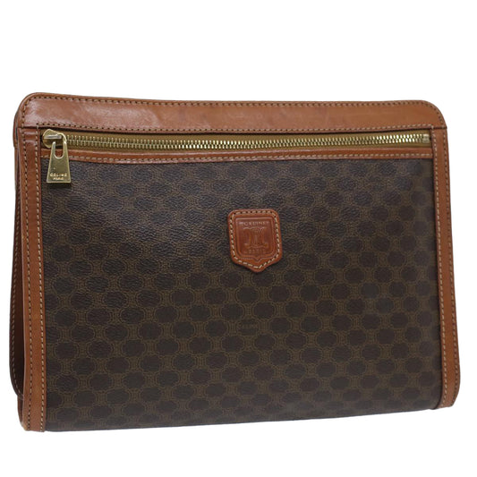 Luxury CELINE Macadam Canvas Clutch Bag PVC Leather Brown fm2642