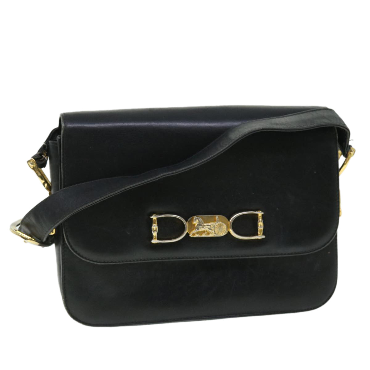 Luxury CELINE Horse Carriage Shoulder Bag Leather Black fm2707