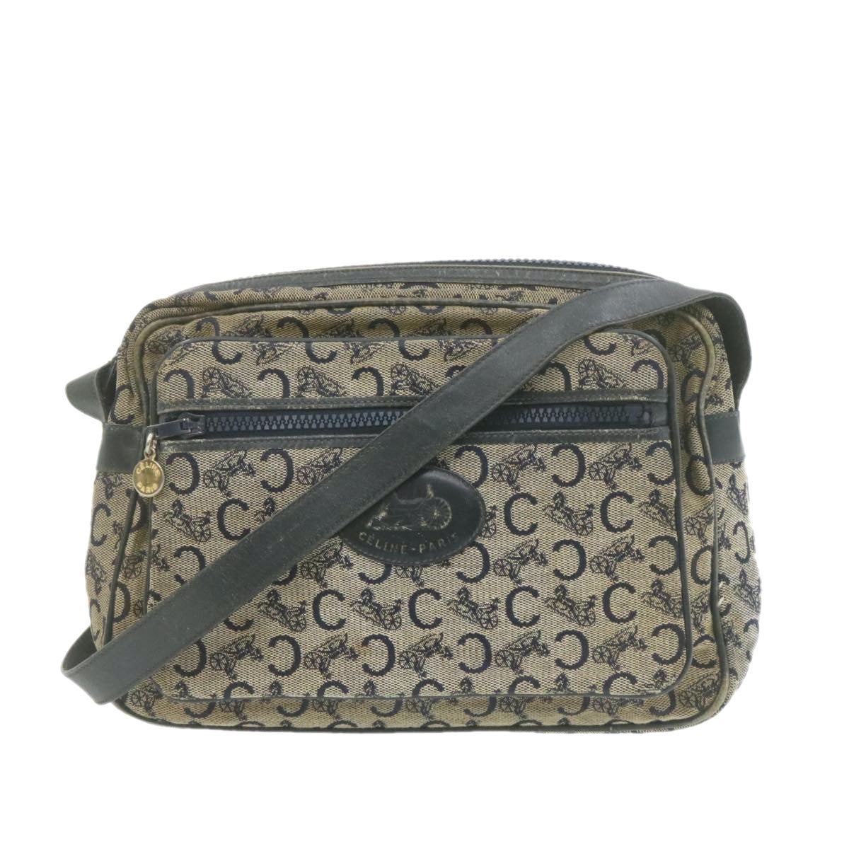 Luxury CELINE Horse Carriage C Macadam Canvas Shoulder Bag Navy Blue fm272