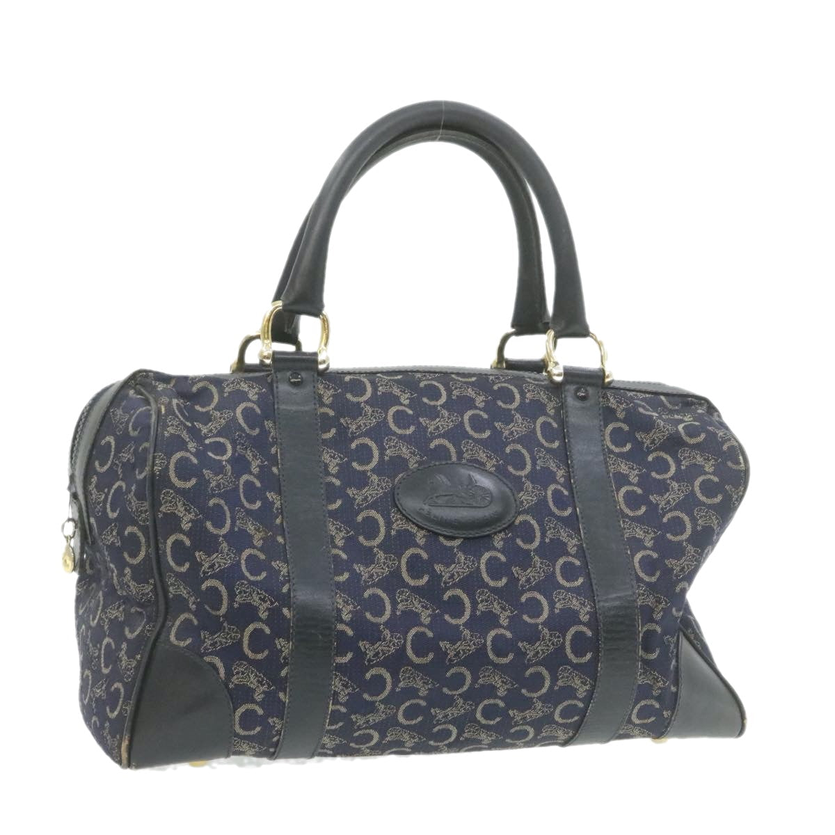Luxury CELINE horse carriage C Macadam Canvas Hand Bag Navy Blue fm274