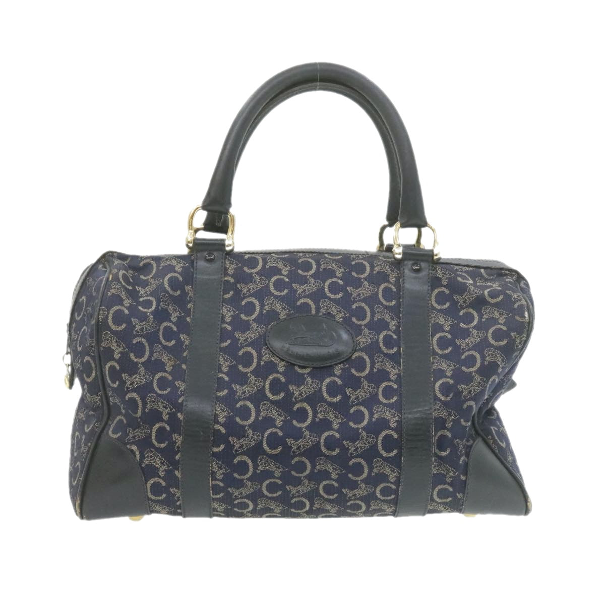 Luxury CELINE horse carriage C Macadam Canvas Hand Bag Navy Blue fm274