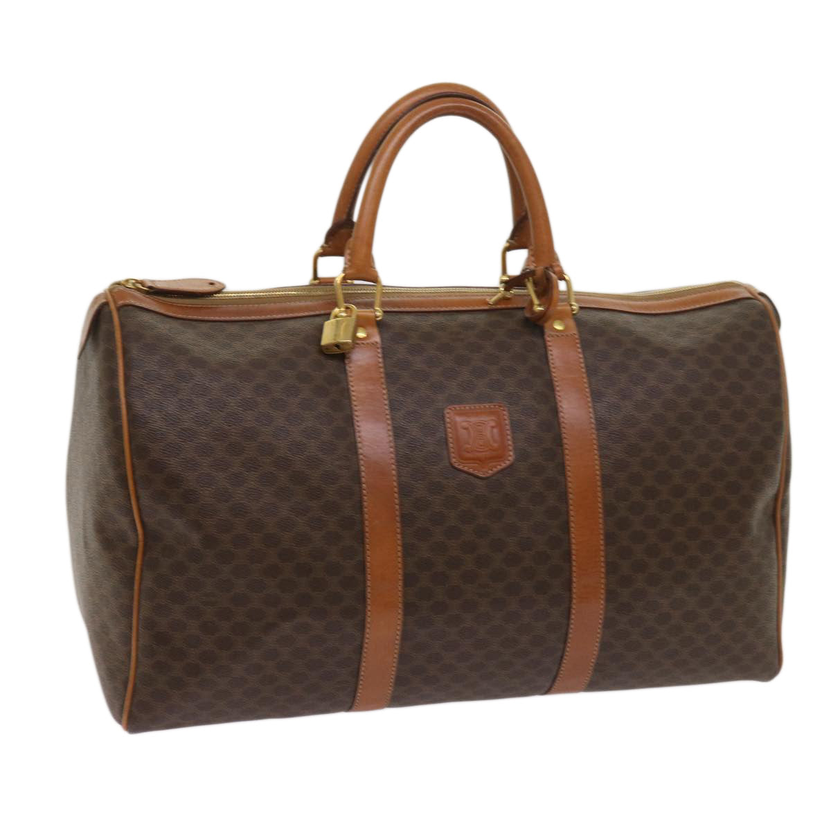 Luxury CELINE Macadam Canvas Boston Bag PVC Brown fm3128