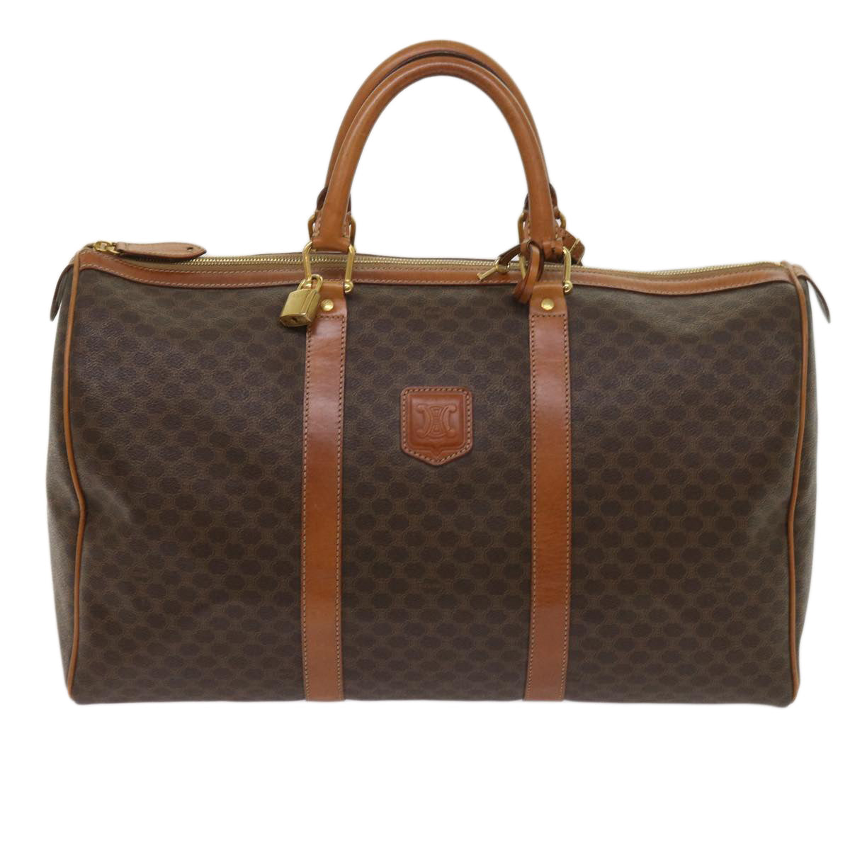 Luxury CELINE Macadam Canvas Boston Bag PVC Brown fm3128