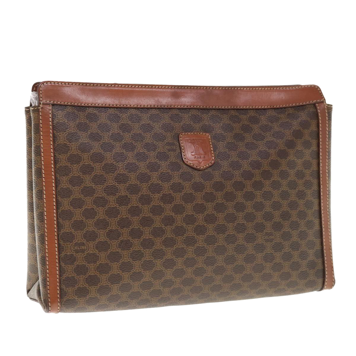 Luxury CELINE Macadam Canvas Clutch Bag PVC Leather Brown fm3157
