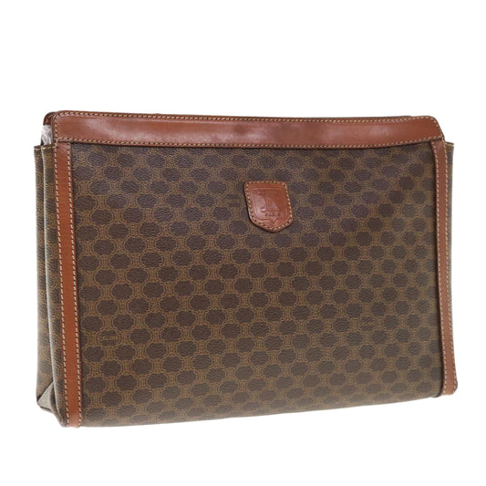 Luxury CELINE Macadam Canvas Clutch Bag PVC Leather Brown fm3157