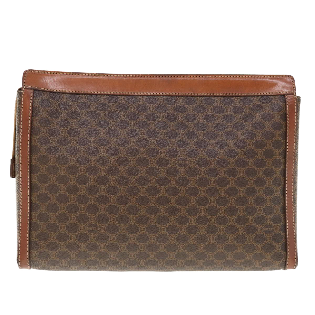 Luxury CELINE Macadam Canvas Clutch Bag PVC Leather Brown fm3157