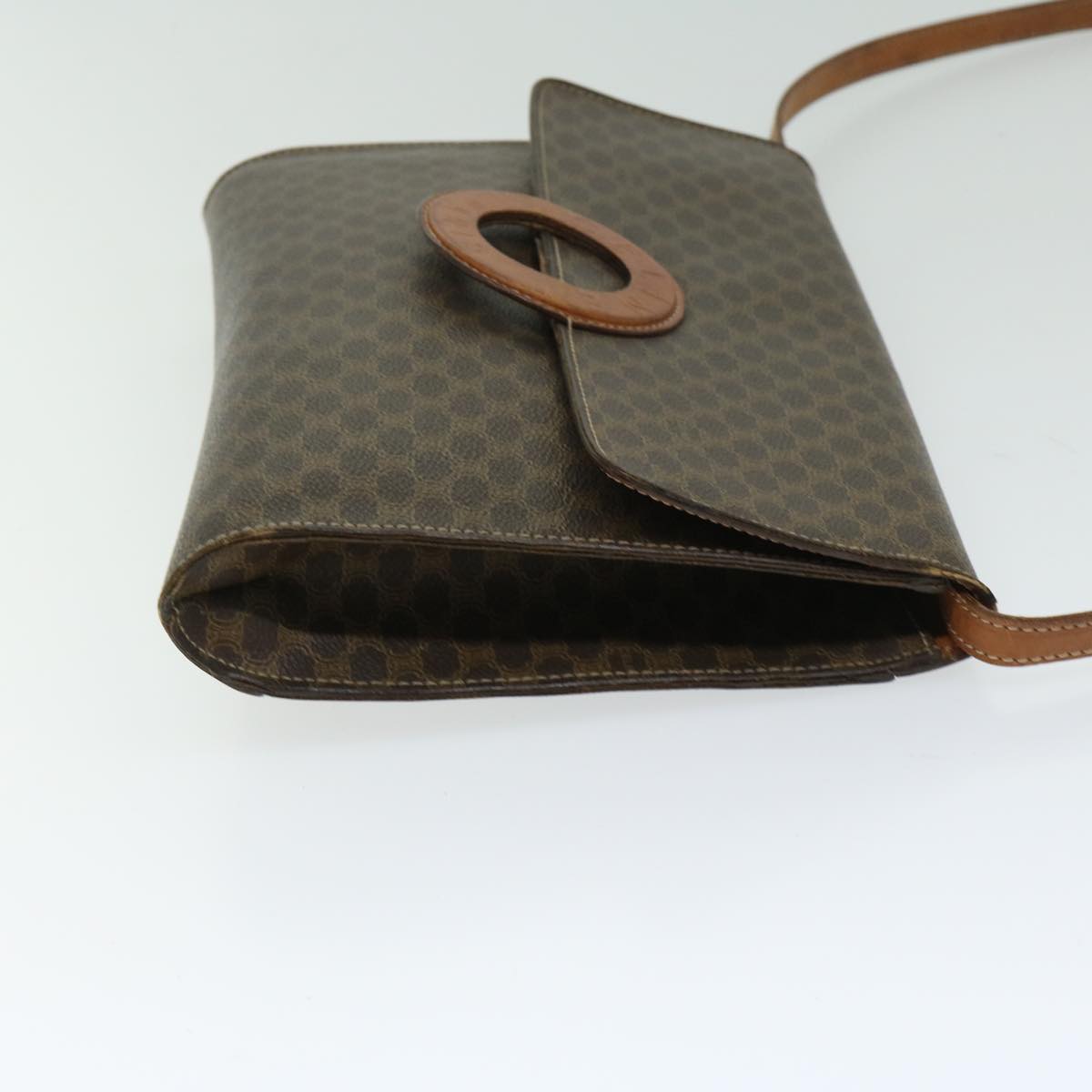 Luxury CELINE Macadam Canvas Circle Shoulder Bag PVC Leather Brown fm3202