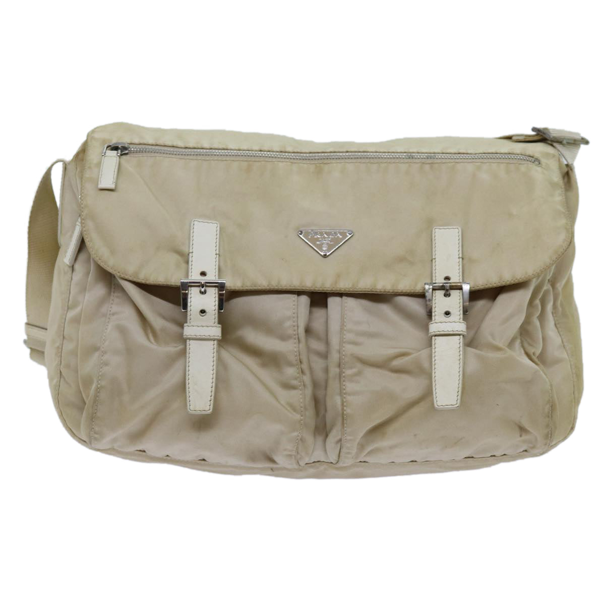 PRADA Shoulder Bag Nylon Beige Auth fm3366