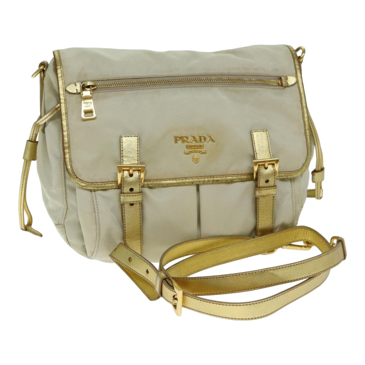 PRADA Shoulder Bag Nylon Beige Auth