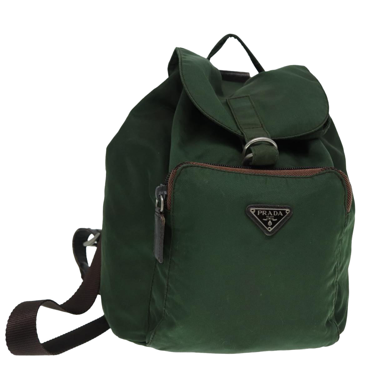 PRADA Backpack Nylon Khaki Brown Silver Auth