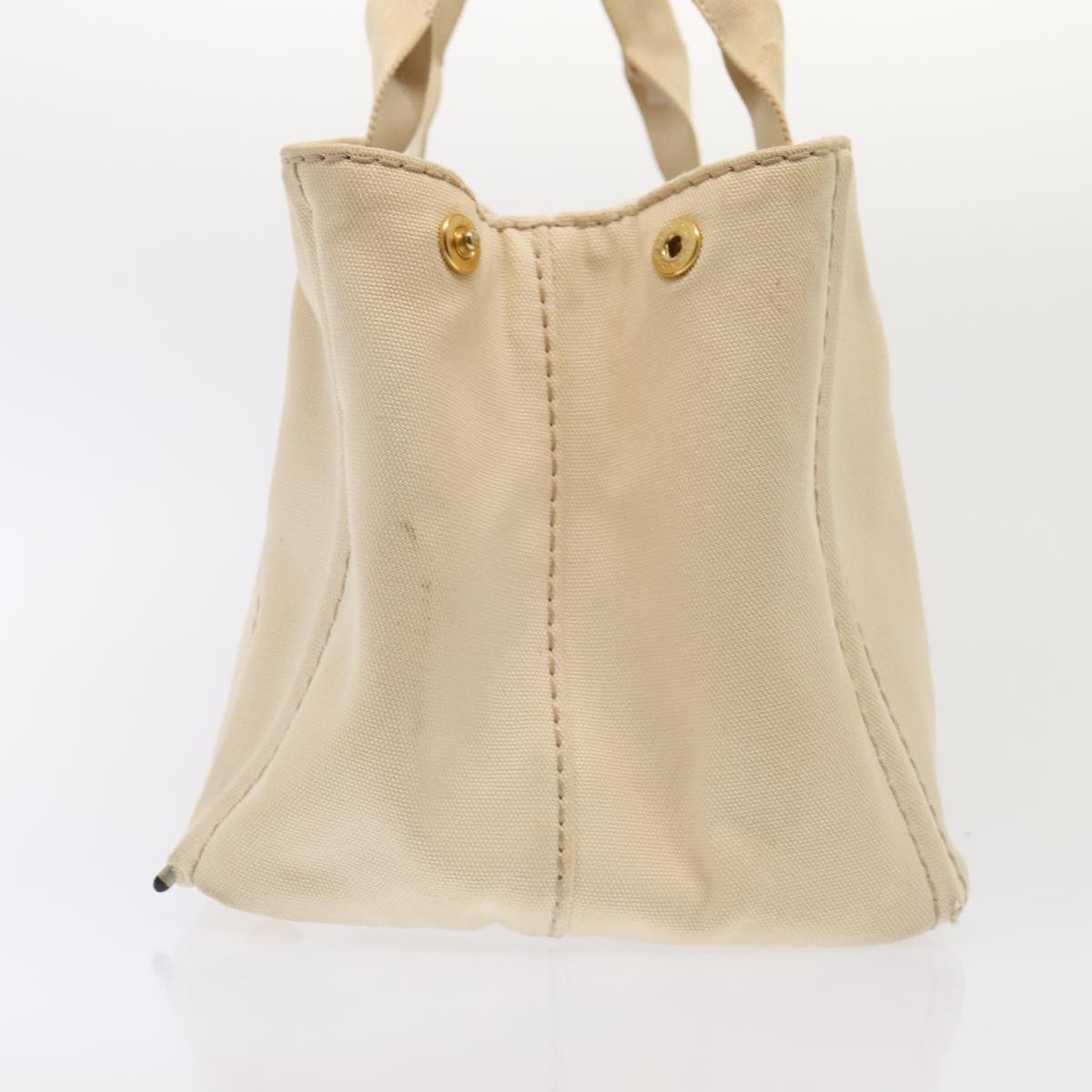 PRADA Canapa MM Hand Bag Canvas White Gold Auth