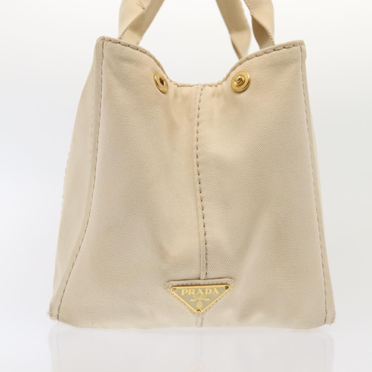 PRADA Canapa MM Hand Bag Canvas White Gold Auth