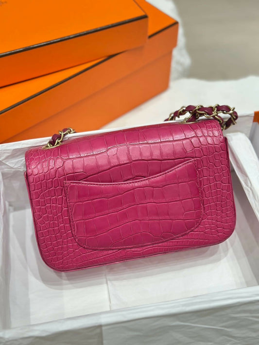 Chanel Pink Matte Alligator Big Mini Flap Bag