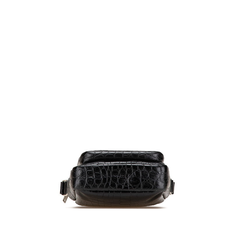 Saint Laurent Sid Croco Embossed Leather Shoulder Bag