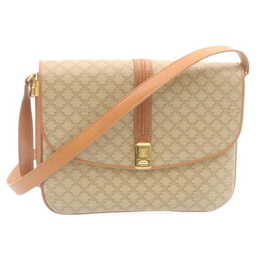 Luxury CELINE Macadam Canvas Shoulder Bag PVC Leather Beige am2173g