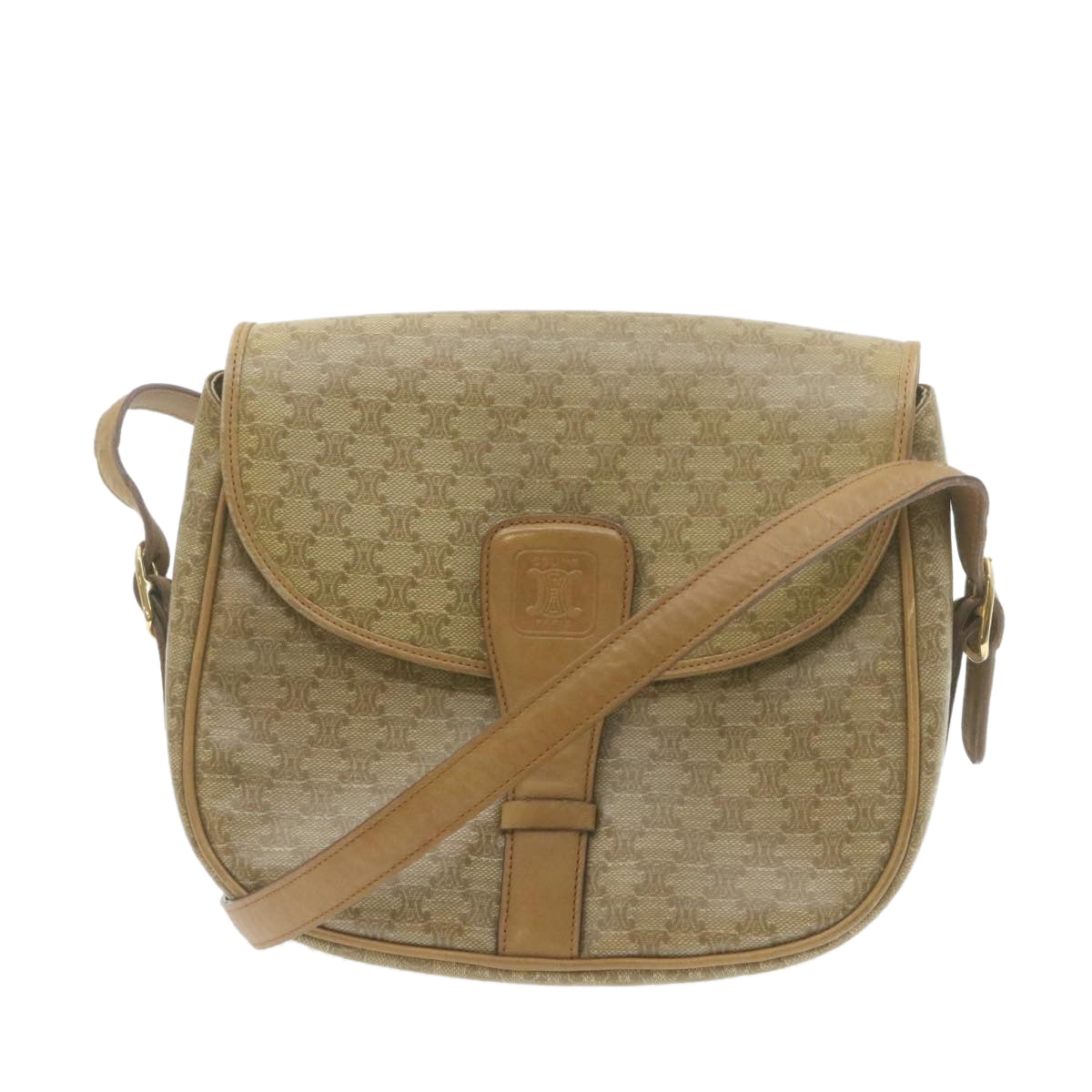 Luxury CELINE Macadam Canvas Shoulder Bag Beige PVC Leather am612g