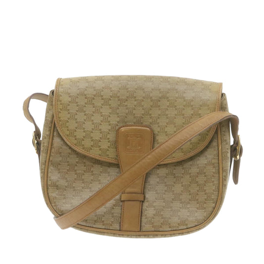 Luxury CELINE Macadam Canvas Shoulder Bag Beige PVC Leather am612g