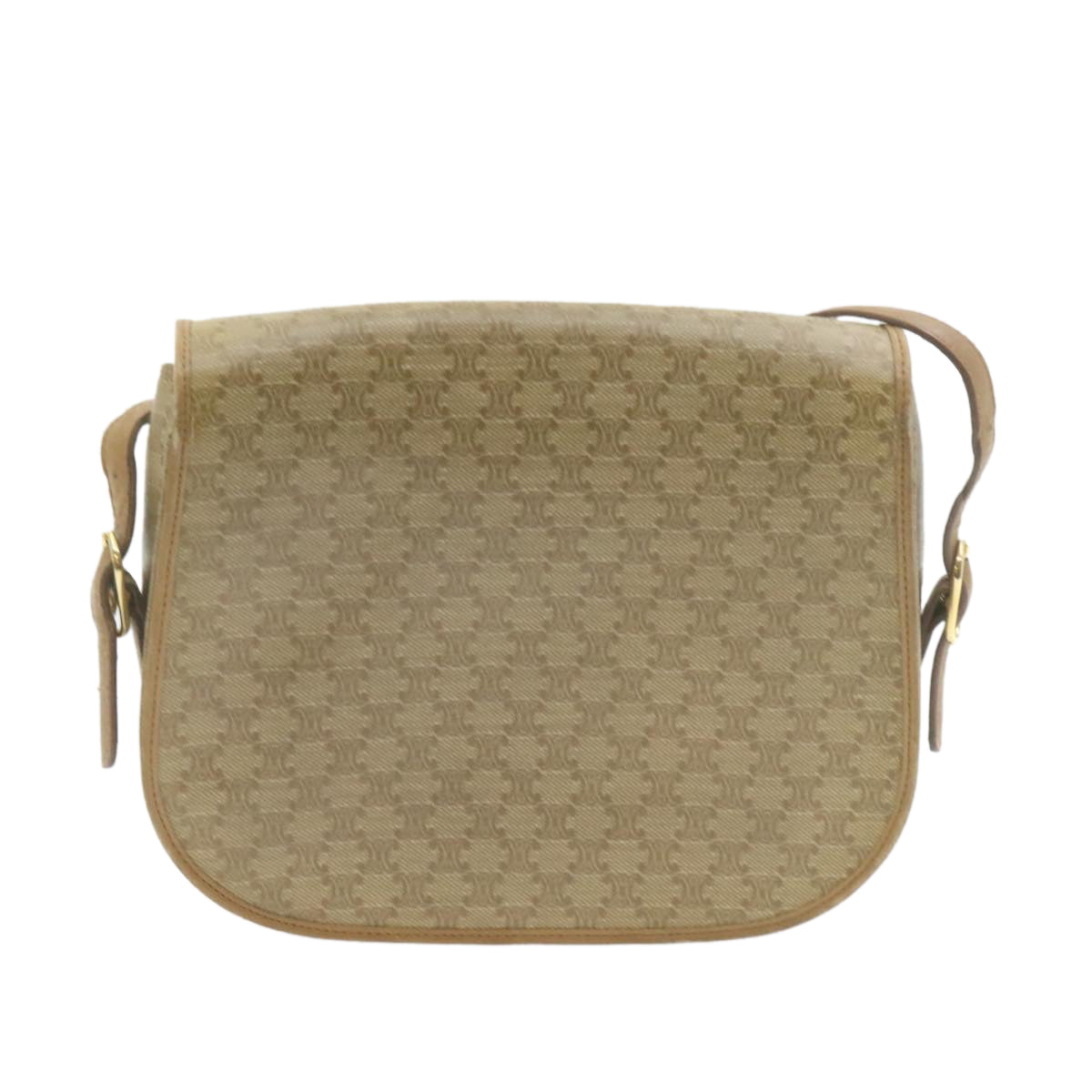 Luxury CELINE Macadam Canvas Shoulder Bag Beige PVC Leather am612g