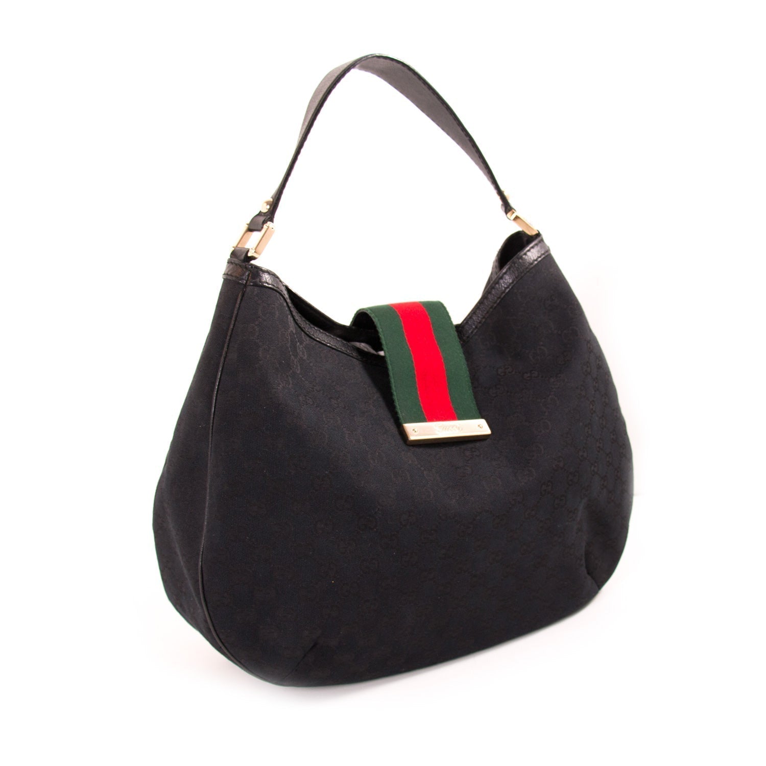 Gucci Black Leather Canvas Shoulder Bag Style 1