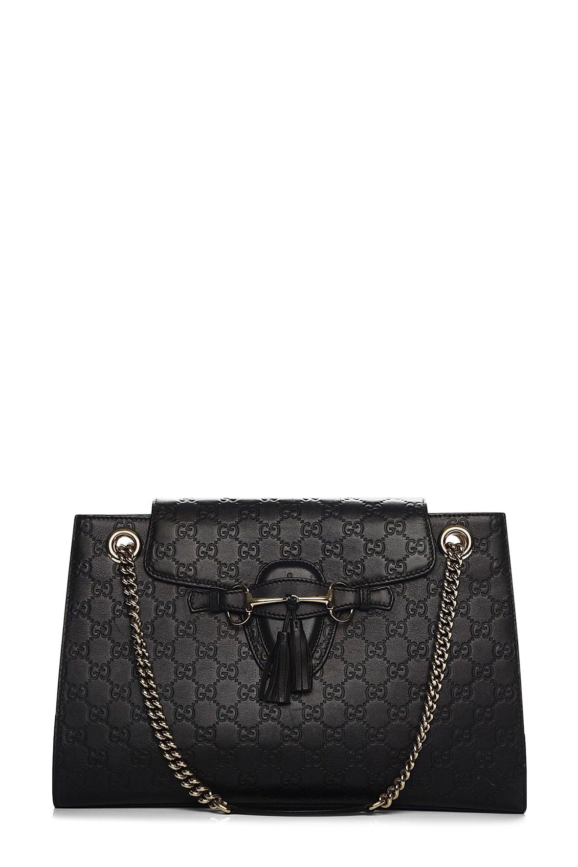 Gucci Guccissima Black Leather Monogram Shoulder Bag Style 1