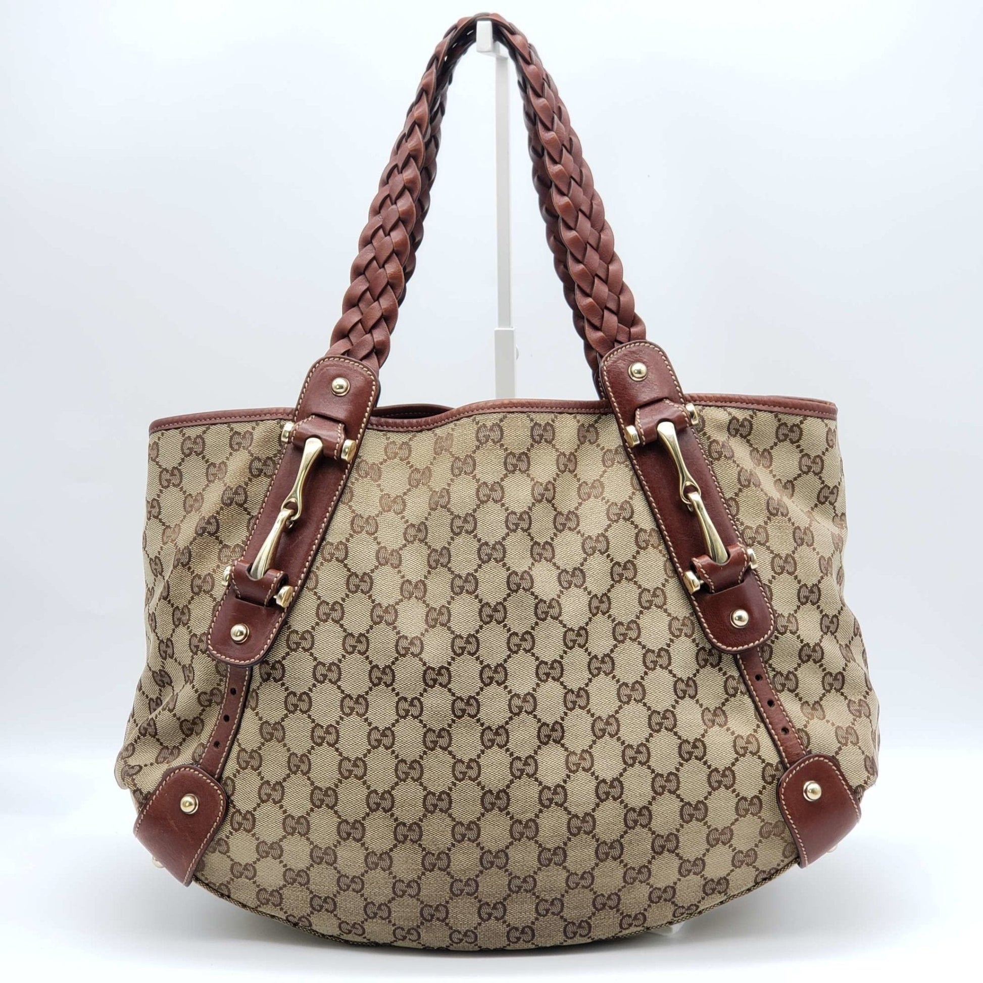 Gucci Brown Leather Canvas Shoulder Bag Style 1