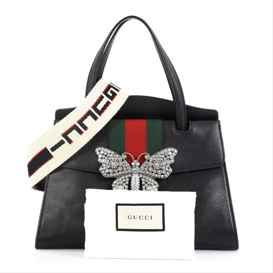 Gucci Black Leather Monogram Tote