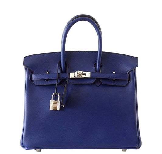 HermesBirkin 25 Bleu Saphir Bag Swift Palladium
