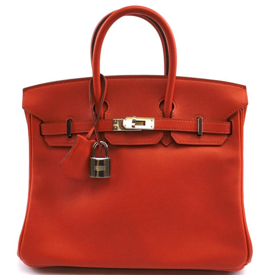 HermesBirkin Ultra Rare 25 25cm Elegant Handbag Small Tote Capucine Red with Orange Undertone Swift Leather Satchel