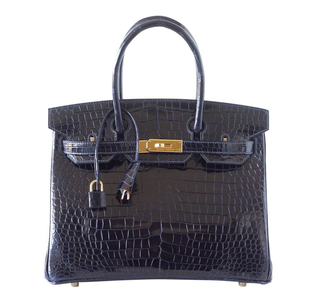 HermesBirkin 30 Bleu Marine Porosus Crocodile Bag