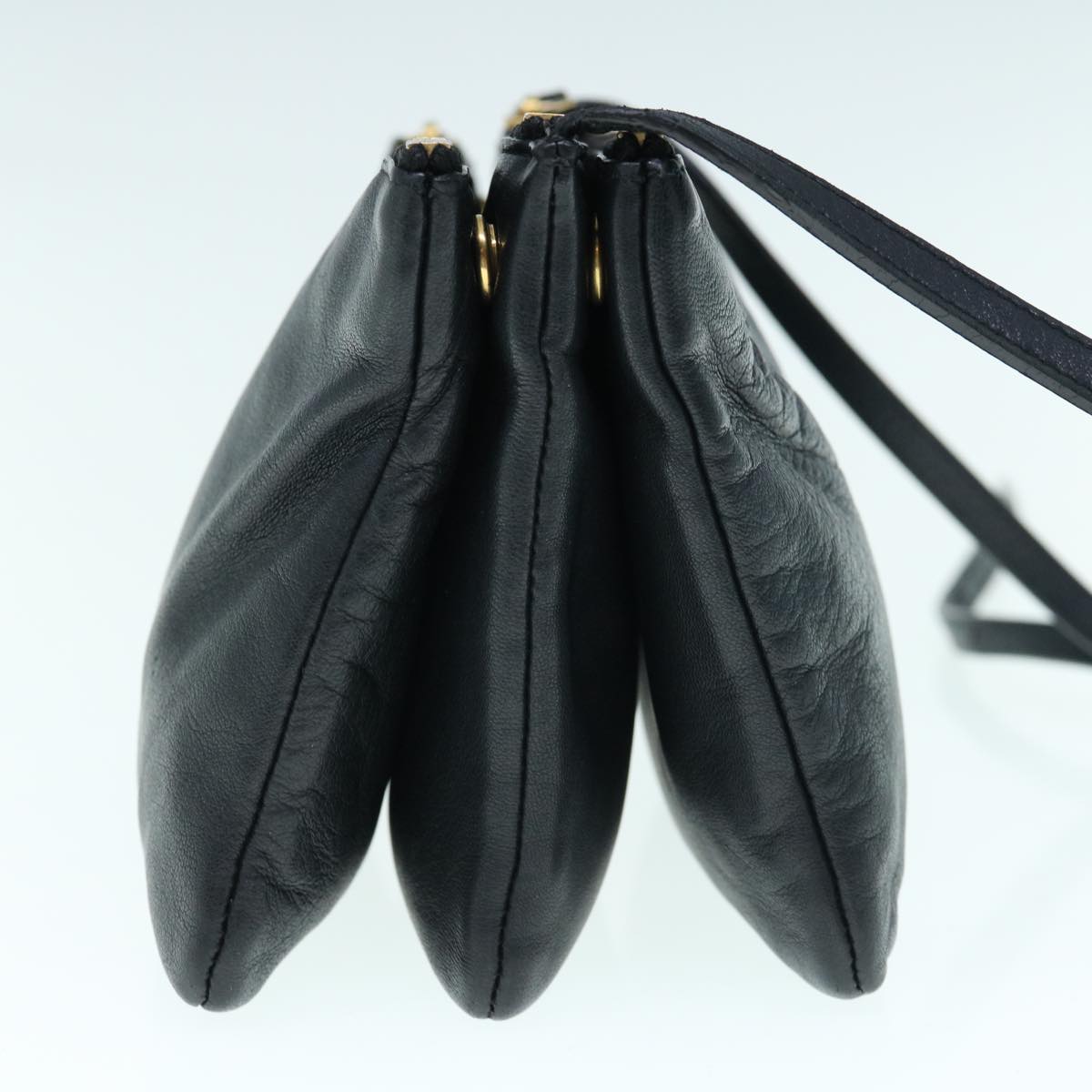 Luxury CELINE Trio Shoulder Bag Leather Black hk1006