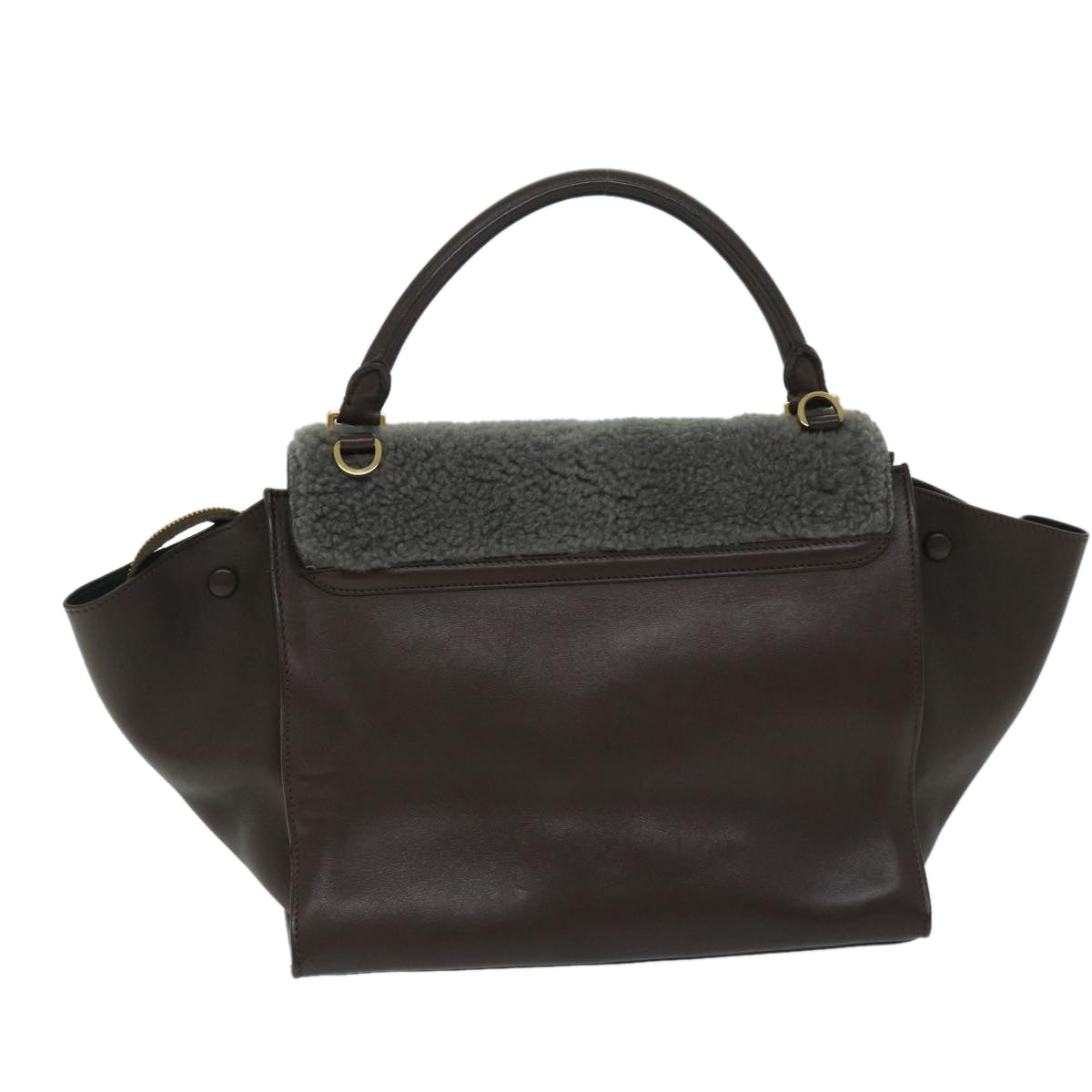 Luxury CELINE Trapeze Hand Bag Leather 2way Brown hk1137