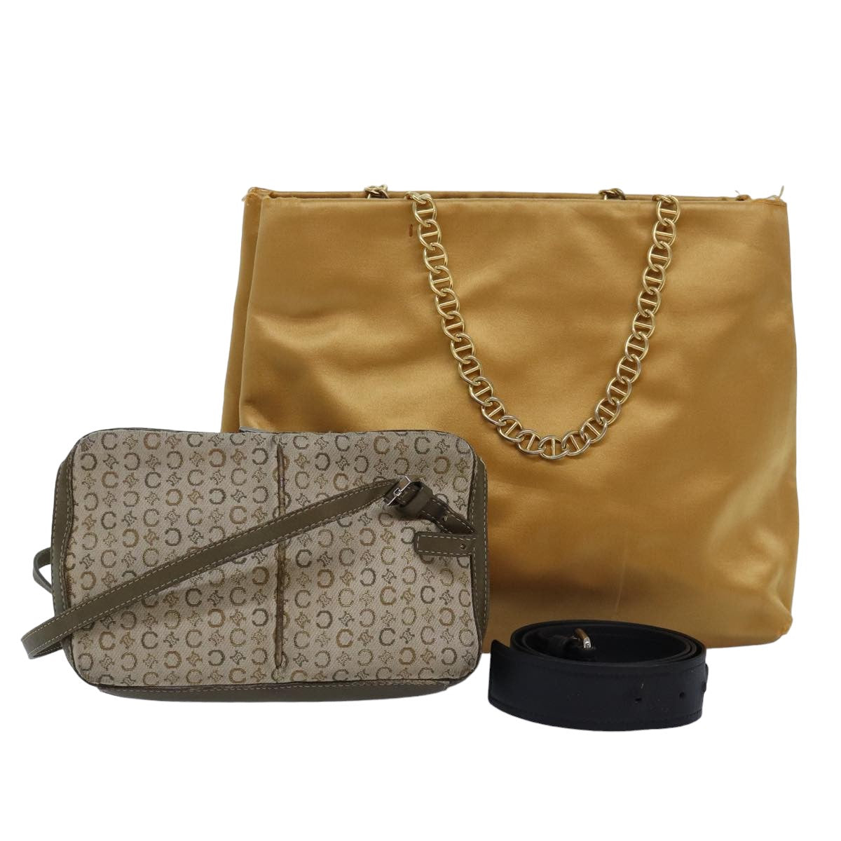 PRADA Celine Luxury Balenciaga C Macadam Chain Bag Silk Canvas Leather 3Set hk1475
