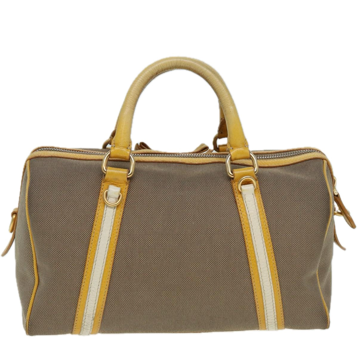 PRADA Hand Bag Canvas Beige Yellow Auth