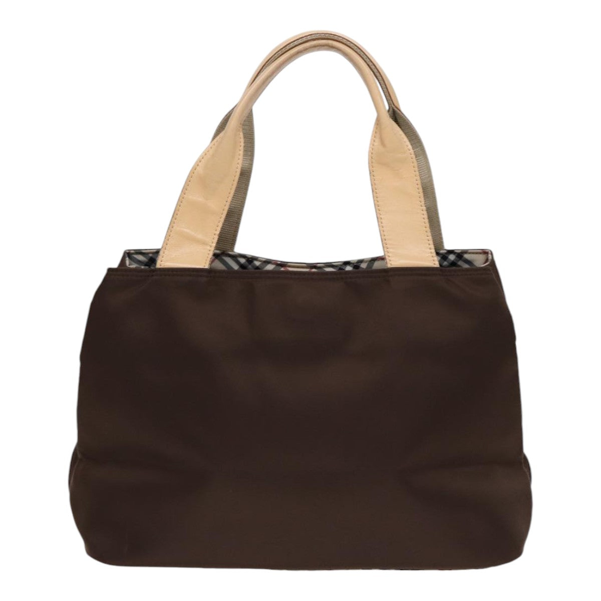 Burberry Nova Check Hand Bag Nylon Brown Beige Silver Auth hk1567