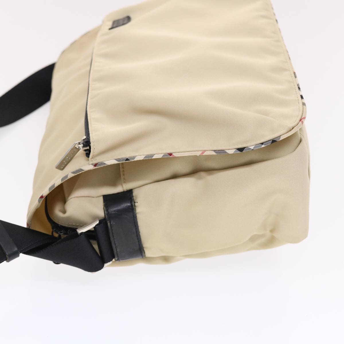 Burberry Blue Label Shoulder Bag Nylon Beige Black Auth hk785