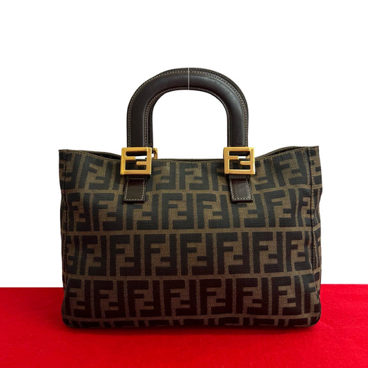 Fendi Zucca Canvas Leather Handbag