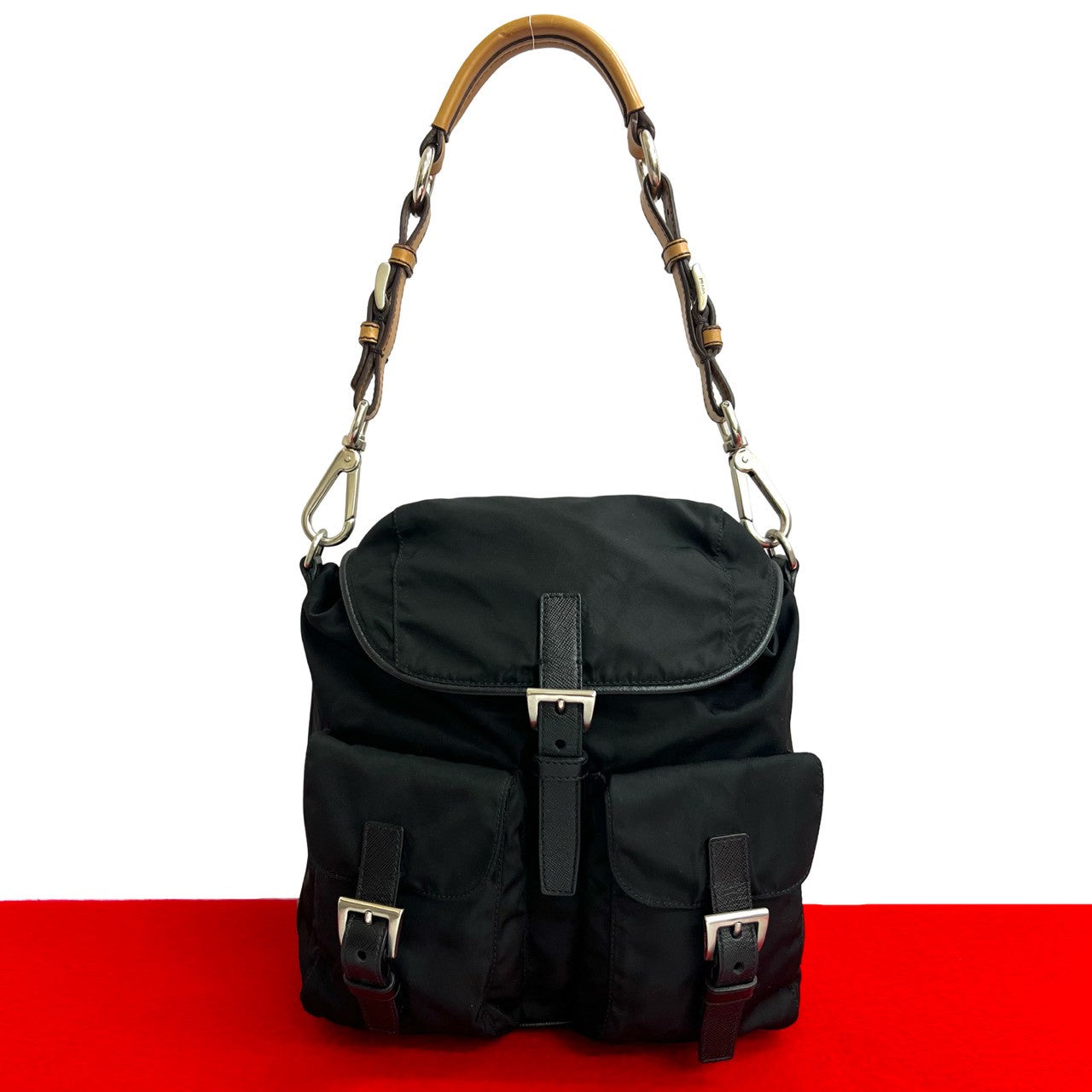 Prada Saffiano Leather Nylon Shoulder Bag